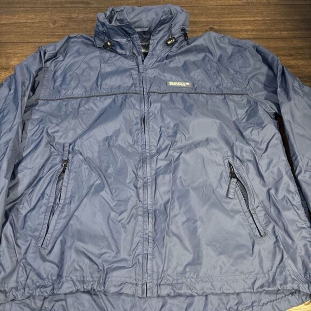 Roots Athletics 73 Full Zip Windbreaker Jacket Men's Small‎ Blue Hooded